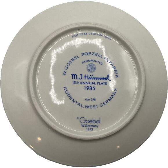 Vintage M.J. Hummel 1985 15th Annual Handpainted Collectible Plate Hum 278 - Picture 8 of 8